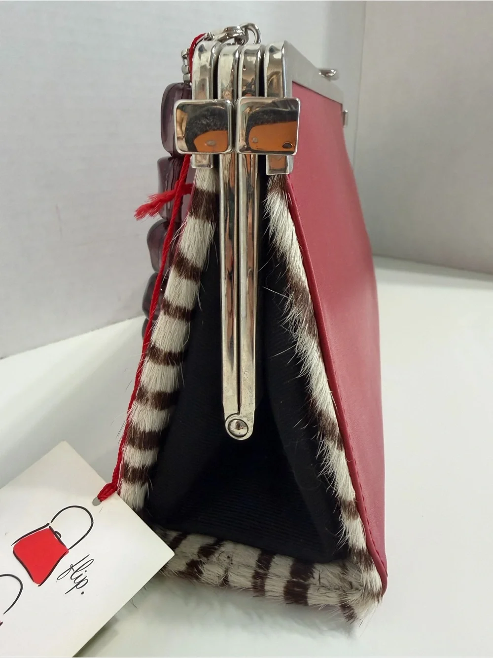 Tallula Tate Red/Zebra Structured Bead-Handle Shoulder Bag